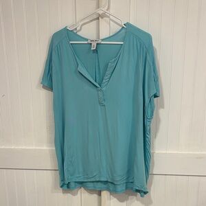 Nine West Teal(bluish green)Short Sleeve, V neck Top size XXL